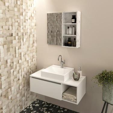 Imagem de Conjunto de Banheiro com Balcão Gabinete Suspenso 1 Porta e Nicho e Es