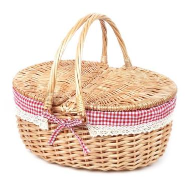 Imagem de Cesta de piquenique Hap Tim Wicker 41x31x18 cm com acabamento em renda