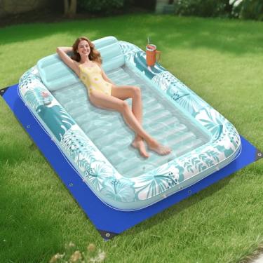 Imagem de Boia inflável para bronzeamento para piscina com tapete de proteção, boia de piscina de 215,8 cm x 144,8 cm para adultos com travesseiro, boia de banheira de hidromassagem 6 em 1, para banhos de sol