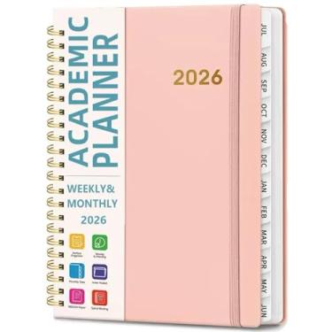 Imagem de Agenda de agenda semanal e mensal de capa dura, agenda diária para estudantes e professores, tamanho portátil de 21,6 x 16 cm, agenda diária com abas, caderno organizador universitário (rosa)