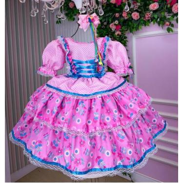 Imagem de Vestido Junino Infantil Rosa Bebê Quermesse Chique com Babados e Laços