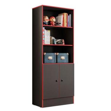 Imagem de Estante Gamer 2 Portas 3 Prateleiras Preto Fosco/Vermelho - Qmovi