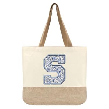 Imagem de Jeteman Sacola de lona inicial, bolsas femininas personalizadas com monograma, presente de aniversário de lua de mel para damas de honra, P, Large