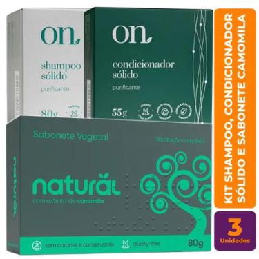 Imagem de Kit Sabonete Camomila, Shampoo e Condicionador Vegano Solido da Linha 