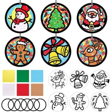 Imagem de JarThenaAMCS 24 conjuntos de kits de artesanato de papel de seda de Natal, faça você mesmo, boneco de neve, Papai Noel, homem de gengibre, alce, sino com adesivo de recorte de papel, corda de cânhamo