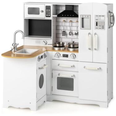 Imagem de Cozinha de Brinquedo Realista 11 em 1 em Madeira para Crianças de 3 a 8 Anos, Costzon, Branca