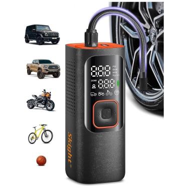 Imagem de Compressor de Ar Portátil 160 PSI Recarregável, 2X Mais Rápido e Display LCD, 12V, Skight, Laranja