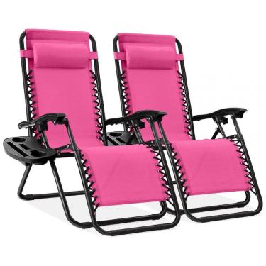 Imagem de Conjunto de 2 Cadeiras Reclináveis de Gravidade Zero em Aço com Tela de Malha Ajustável da Best Choice Products - Rosa Quente/Preto