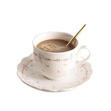 Imagem de GRFIT Caneca 250 ml xícara de chá de flor com pires conjunto de canecas de café de cerâmica casal copo de leite café da manhã prato de sobremesa resistente ao calor caneca de café (cor: estilo a)