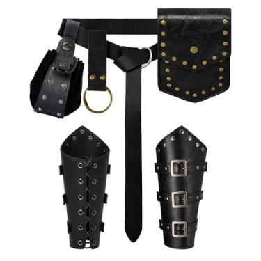 Imagem de Cinto Viking Renascentista Medieval Vintage Bolsa de Cintura de Couro Sintético Acessórios para Halloween LARP Cosplay (1 Preto)