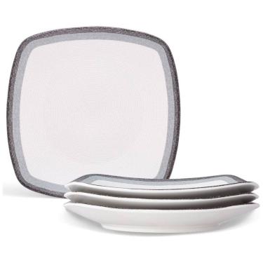 Imagem de Conjunto de Pratos para Jantar com 4 Peças, Formato Quadrado, Design Moderno e Material de Porcelana, Noritake G038-586D,Cinza e Branco