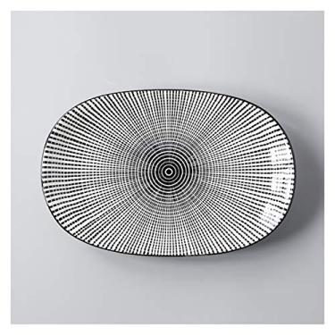 Imagem de Prato de serviço prato de peixe de cerâmica japonesa utensílios de mesa retangular grande prato fundo para casa prato de salada criativo e pratos de peixe cozido no vapor (cor: L)