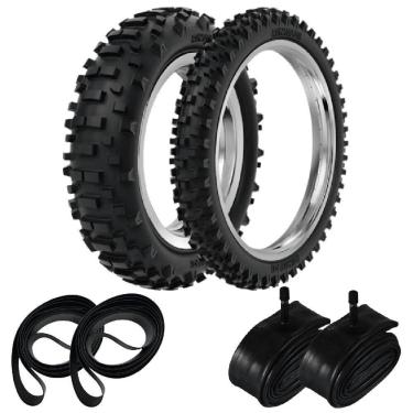 Imagem de Kit Pneu Cross Off Road 90/90-21 + 140/80-18 He40 Rinaldi + Camaras + Cintas