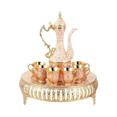 Imagem de SEEK RARE Conjunto de chá turco vintage bule de café com bandeja de cristal brilhante e 6 xícaras para decoração de mesa de festa em casa dourada