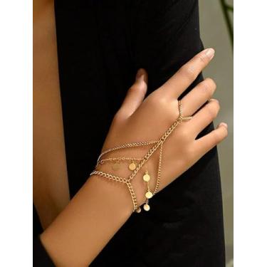 Imagem de Pulseiras de disco redondo multicamadas com anel para mulheres, correntes de mão banhadas a ouro, pulseira BOHO ajustável, simples, elegante, joias, estilo férias de verão, acessórios de praia
