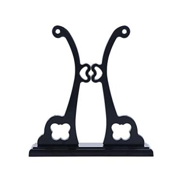 Imagem de Suporte de ventilador de mão estilo chinês suporte de ventilador redondo rack de exibição vintage base de suporte de ventilador dobrável (preto)