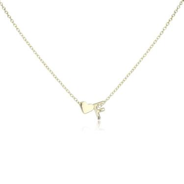 Imagem de Colar feminino de ouro em forma de coração, banhado a ouro, colar de letra em forma de coração, colar com inicial de coração, presente de aniversário para mulheres (F)