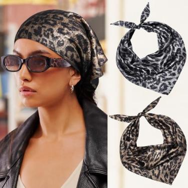 Imagem de Cachecol de cabeça para mulheres e meninas - 2 peças de lenços de cabelo bandana triangular, leopardo preto dourado + leopardo preto prata