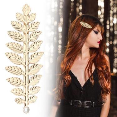 Imagem de 1 grampo de cabelo liso de folha dourada, faixa de cabelo de folha, borda dourada