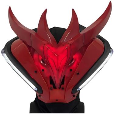 Imagem de Fudaole Red Cyberpunk Techwear Mask–Futuristic LED Cosplay Helmet for Raves,Festivals,Halloween & Streetwear Looks