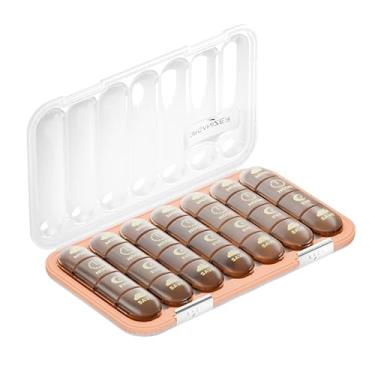 Imagem de Organizador semanal de comprimidos, caixa de comprimidos de 7 dias, estojo removível à prova de umidade, recipiente portátil de viagem para vitaminas e suplementos de óleo de peixe, marrom, 28