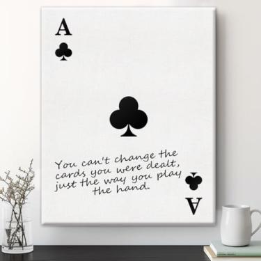 Imagem de Decoração inspiradora de arte de parede de cartas de baralho Ás, pintura em tela emoldurada estética preta e branca para dormitório de quarto, decoração de quarto infantil, 20 x 25 cm