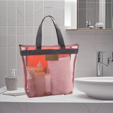 Imagem de Bolsa de chuveiro de malha, organizador portátil de higiene e banheiro com zíper para viagens, natação, academia, acampamento, dormitórios universitários, praia