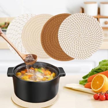 Imagem de Conjunto de 4 suportes de panelas de mesa de bancada, conjunto de 4 trivets de 17 cm para pratos quentes, conjunto de pegadores de panela quentes para cozinha GD02