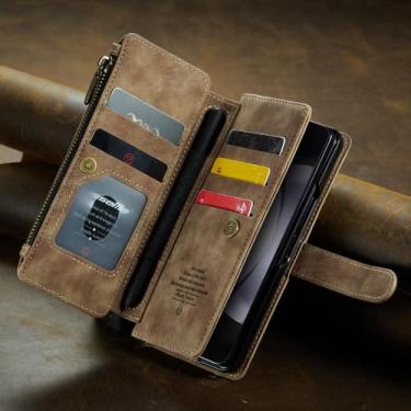 Imagem de Para Samsung Z Fold 5 Capa protetora de couro com compartimento para cartão de corpo inteiro para Samsung Galaxy Z Fold 5 Fold5 5G, marrom, para Samsung Z Fold 5