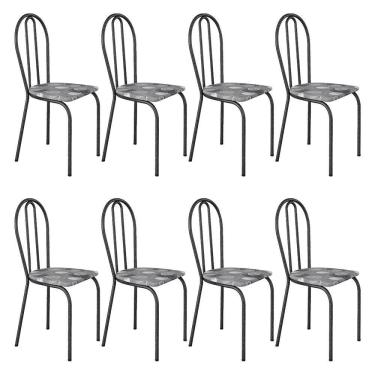 Imagem de Kit 8 Cadeiras De Cozinha Texas Estampado Pará Pés De Ferro Cromo Preto - Pallazio