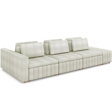 Imagem de Sofá Ilha com Puff para Sala Living 335cm Amber M03 Bouclê Bege Claro - Lyam Decor