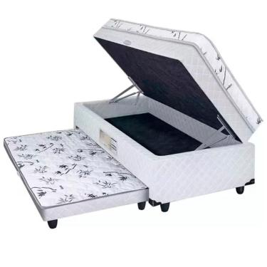 Imagem de Cama Box Baú Solteiro Conjugado De Molas Com Cama Auxiliar Bicama 3 Em 1 - Matalassê Branco
