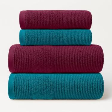 Imagem de Jogo de Toalhas de Banho Gigantes e Macias 4 Peças 100% Algodão Super Luxo – Alta Absorção e Conforto Premium (Marsala + Verde petroleo)