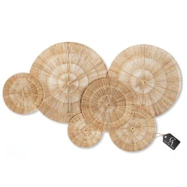 Imagem de Chi An Home Decoração de parede de juta de vime de 53 polegadas, conjunto extra grande de 6 placas de parede de juta tecida, 58,4 cm, 53,3 cm, 38,1 cm, 33 cm, 30,7 cm, cestas decorativas para artes de