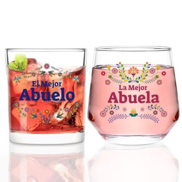Imagem de Futtumy Presentes para avós em espanhol, La Mejor Abuela EL Mejor Abuelo Conjunto de copos de vinho e uísque, presentes de Abuela Abuelo para Natal, Dia dos Pais, Dia das Mães, Regalos de Abuelos para
