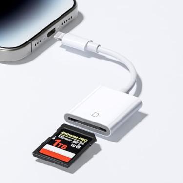 Imagem de Leitor de cartão SD para iPhone iPad, adaptador de leitor de cartão de memória SD de 8 pinos para visualizador de câmera de trilha para iPhone 13/12/11/XS/XR/X/8/iPad, Plug and Play