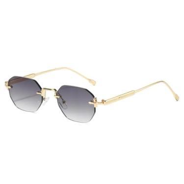 Imagem de HCHES Óculos de Sol Femininos de Luxo com Armação Metálica, Lentes Coloridas e Proteção UV400, Estilo Casual (Cinza Degradê Dourado)