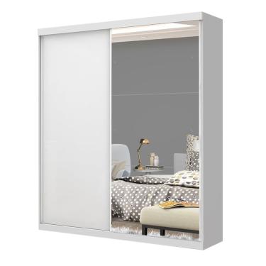 Imagem de Guarda Roupa Solteiro 2 Porta De Correr E 3 Espelhos Cléo Minastex Branco