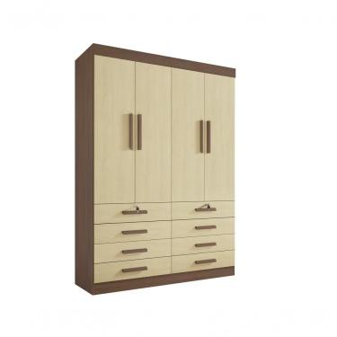 Imagem de Guarda Roupa Solteiro Mônaco 4 Portas 8 Gavetas Sem Pés - D' Doro Castanho/linho