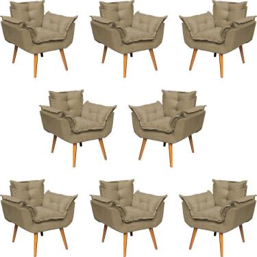 Imagem de Kit 8 Poltronas Decorativa Alice Pé Trapézio 30cm Castanho - Suede