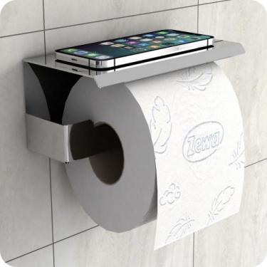 Imagem de Porta Papel Higienico e Celular Papeleira Adesivo Inox ELG - HomeFull