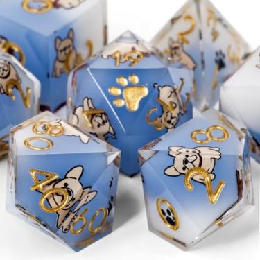 Imagem de GU BEI TE DND Dice Set 7-Pcs, Sharp Edge Cute Dog Style Resin Dice Polyhedral Resin Sharp Edge Dice for Roleplaying Games Dungeons and Dragons RPG MTG Table Games（Poodle）