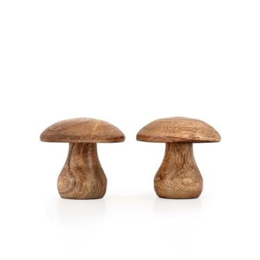 Imagem de NIRMAN Collectible Figurines Mango Wood Mushroom Set – Natural Rustic Figurines for Entryway, Bookshelf, or Tabletop Centerpiece (4" X 4" X 4")