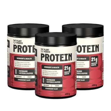 Imagem de 3x Proteína Vegana Morango Plant Power 490g