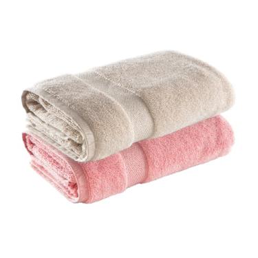 Imagem de Jogo de Toalhas Ele/Ela Super Soft Zero Twist Banhão 80x150cm 500g/m², 97% Algodão 3% Poliéster, Toque Macio, Alta Absorção e Design Sofisticado – Altihaus (Bege/Rosa)
