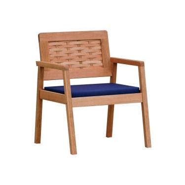 Imagem de Poltrona Garden Madeira Maciça Assento Estofado Encosto Trançado Madeira - Natural Acquablock Azul