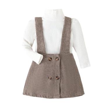 Imagem de MakeMeChic Toddle Baby Girl's Houndstooth Overall Dress Button Sleeveless Cute Pinafore Mini Dress White 6Y