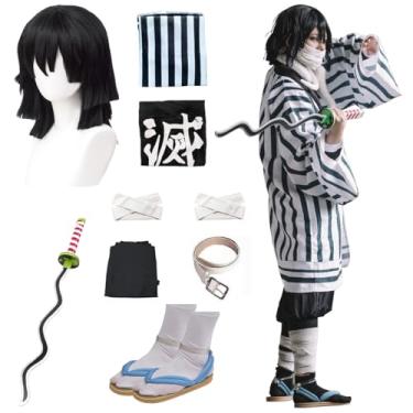 Imagem de OURUEPY Conjunto completo de fantasia masculina anime cosplay para festa IGURO fantasia quimono incluindo sapatos peruca espada