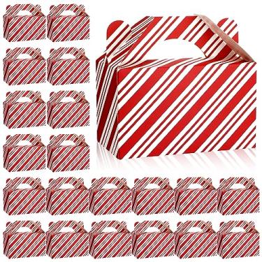 Imagem de Cholemy 50 caixas de presente de Natal com alça de design vermelho e branco caixas de doces de biscoito de Natal caixas de papel para presente para festas de fim de ano (estilo listrado)