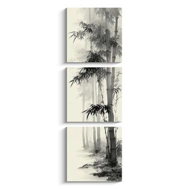 Imagem de NAN Wind 3 peças arte de parede de bambu vertical preto e branco estilo pintura a tinta asiática impressão em tela arte tradicional chinesa zen minimalista natureza oriental decoração floresta para